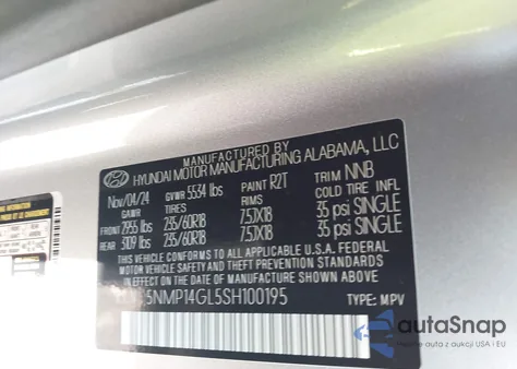 2025 Hyundai Santa Fe Se z USA, uszkodzony, nr VIN 5NMP14GL5SH100195